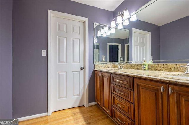 bathroom with vanity and wood-type flooring