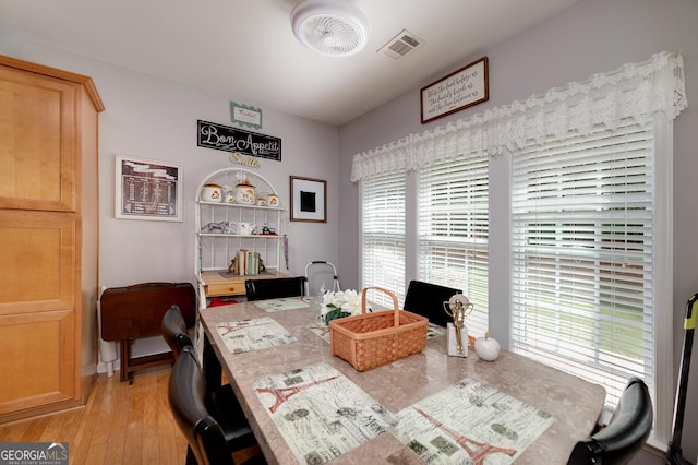 dining room featuring light hardwood / wood-style floors and a healthy amount of sunlight