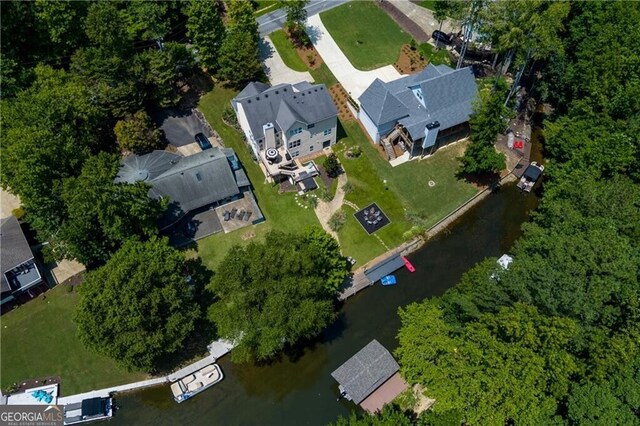 bird's eye view featuring a water view