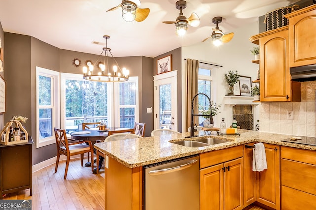 kitchen featuring a wealth of natural light, sink, stainless steel dishwasher, and kitchen peninsula