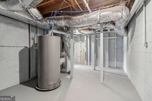 basement featuring water heater