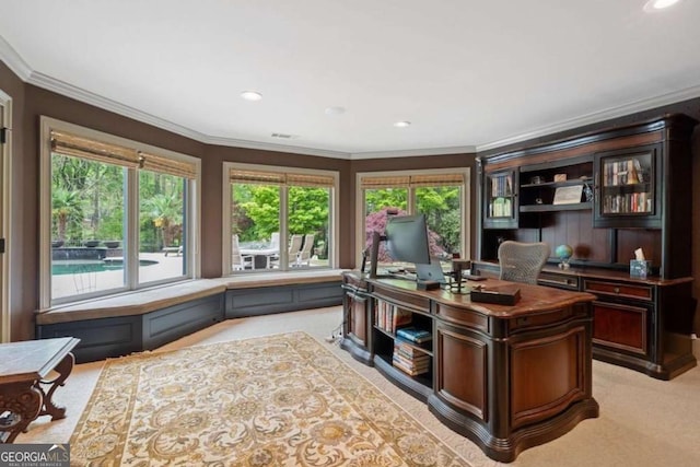 office space featuring ornamental molding