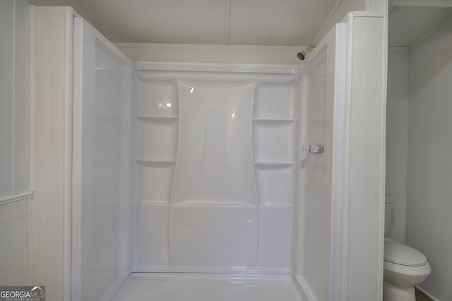 bathroom featuring a shower and toilet