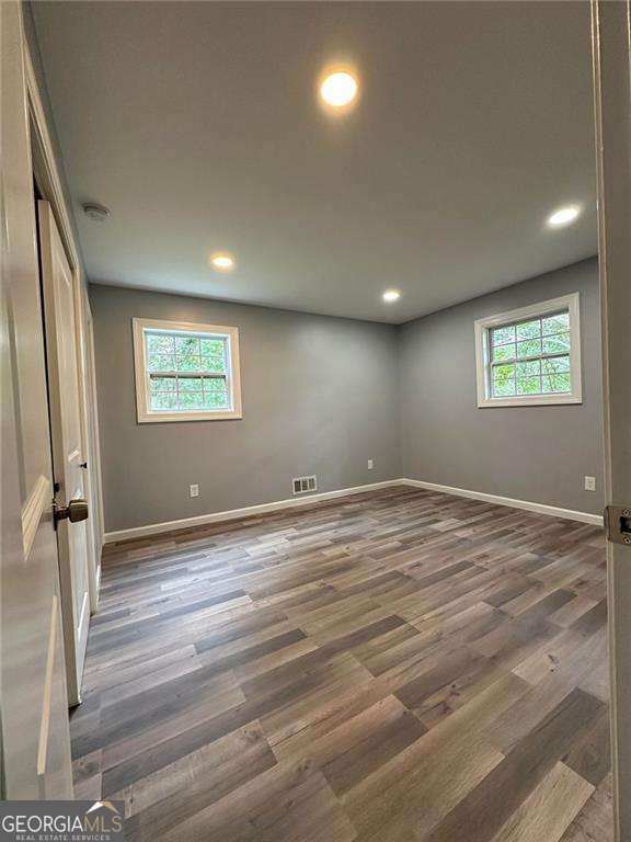 interior space with dark hardwood / wood-style floors and a wealth of natural light