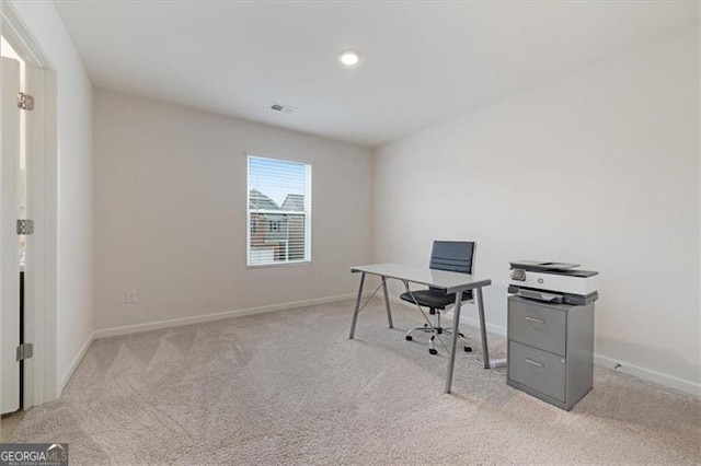 view of carpeted home office