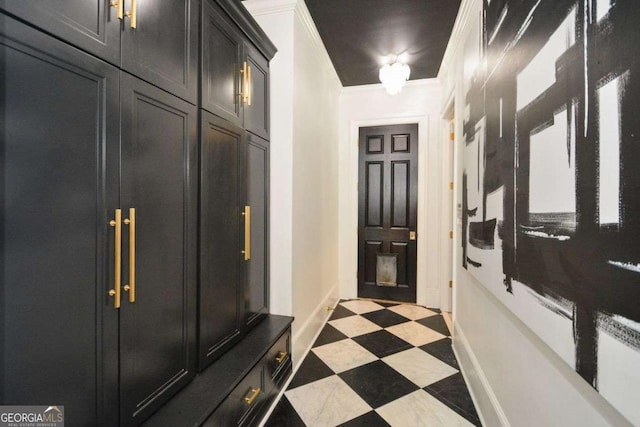 mudroom with ornamental molding