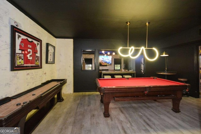 recreation room with pool table and wood-type flooring