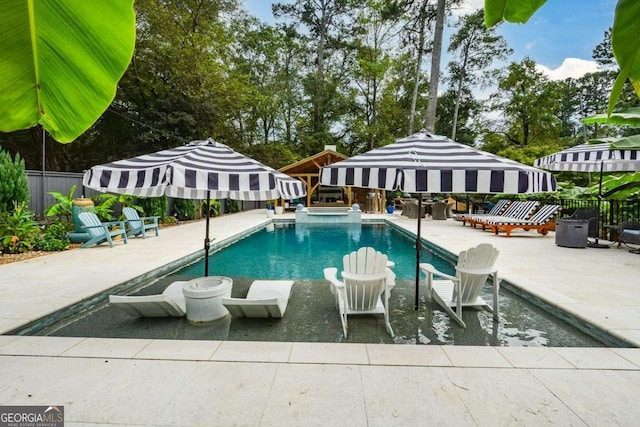 view of swimming pool with a patio area