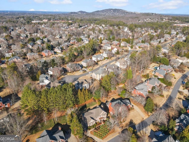 drone / aerial view with a mountain view