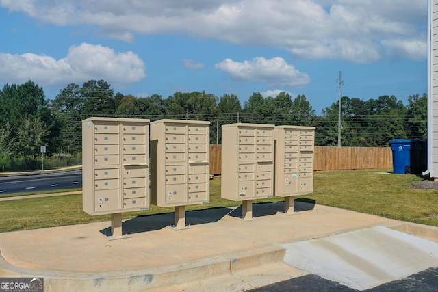 view of home's community featuring a yard and a mail area