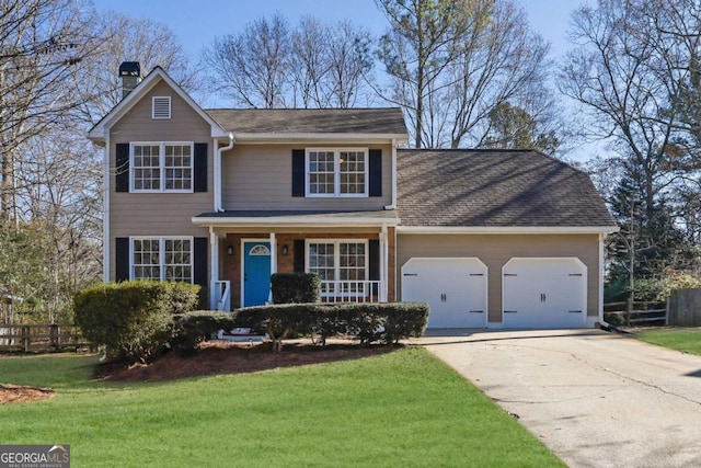 view of front of home featuring a garage and a front yard