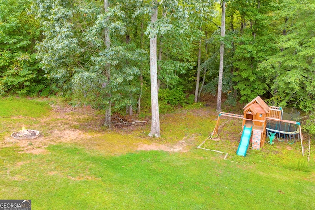 view of yard with a playground