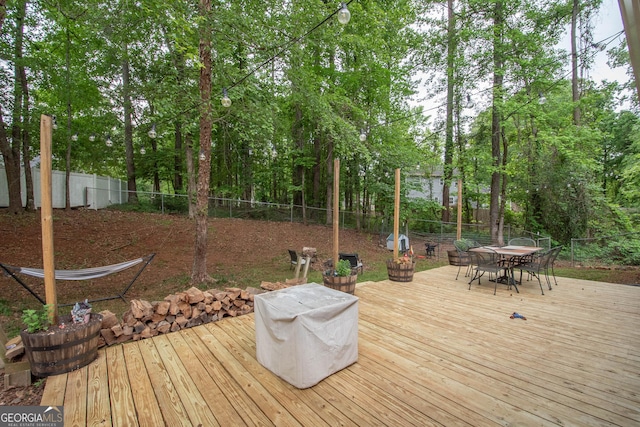 306 Washington Way, Lagrange, GA 30240 - wooden terrace with outdoor dining space and a fenced backyard
