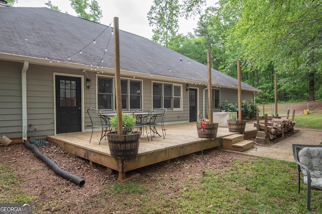 306 Washington Way, Lagrange, GA 30240 - back of house with a wooden deck, a shingled roof, and outdoor dining area
