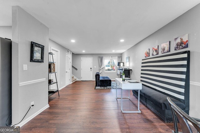 office area featuring dark hardwood / wood-style floors