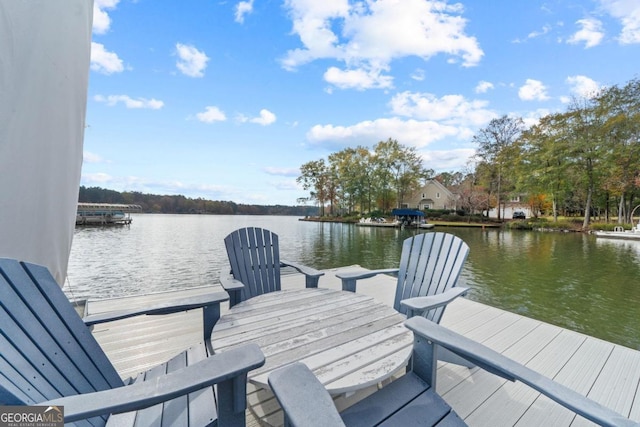 dock area with a water view