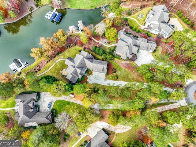 bird's eye view featuring a water view