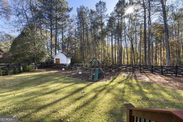 view of yard with a playground