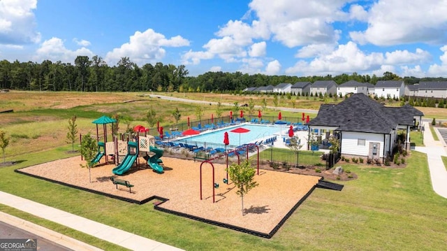 view of play area featuring a yard