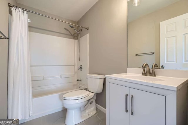 full bathroom featuring tile patterned flooring, vanity, toilet, and shower / bathtub combination with curtain