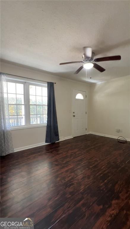 foyer featuring ceiling fan and dark hardwood / wood-style flooring