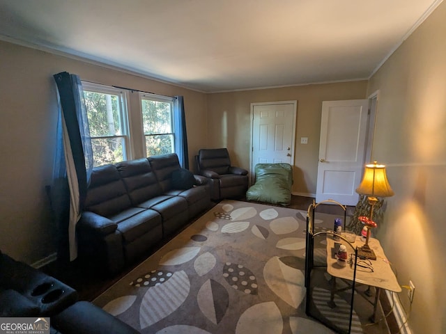 living room with ornamental molding