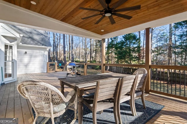 wooden deck with ceiling fan