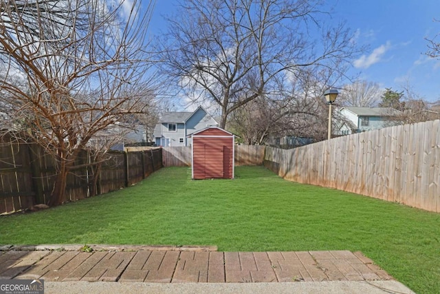 view of yard featuring a shed