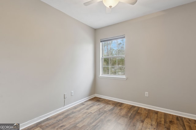 unfurnished room featuring ceiling fan and wood-type flooring