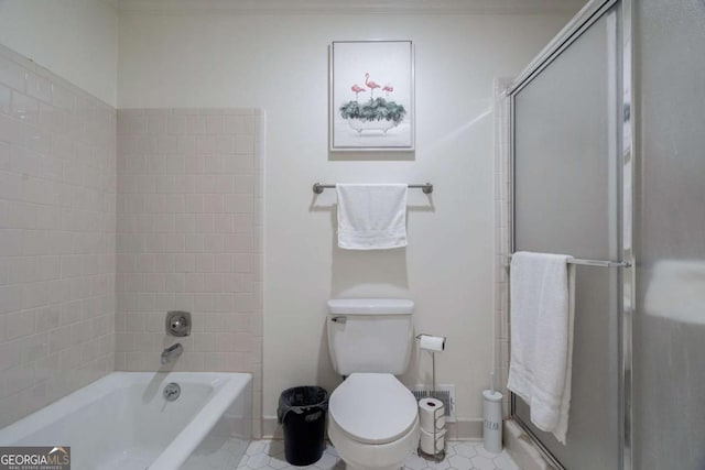 bathroom with separate shower and tub and toilet