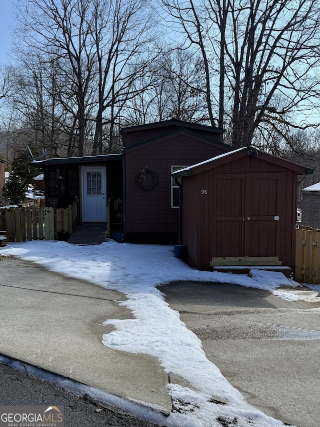 view of snow covered structure