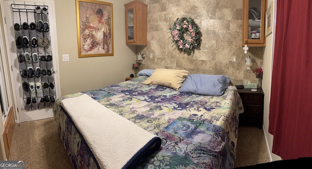 bedroom with tile walls