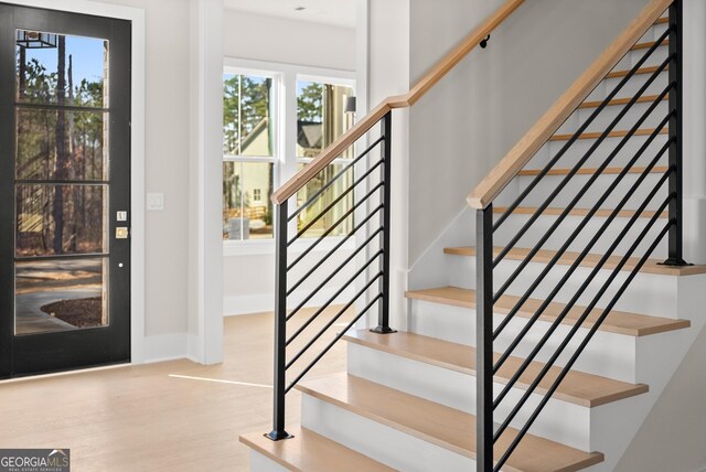 entrance foyer with light hardwood / wood-style flooring