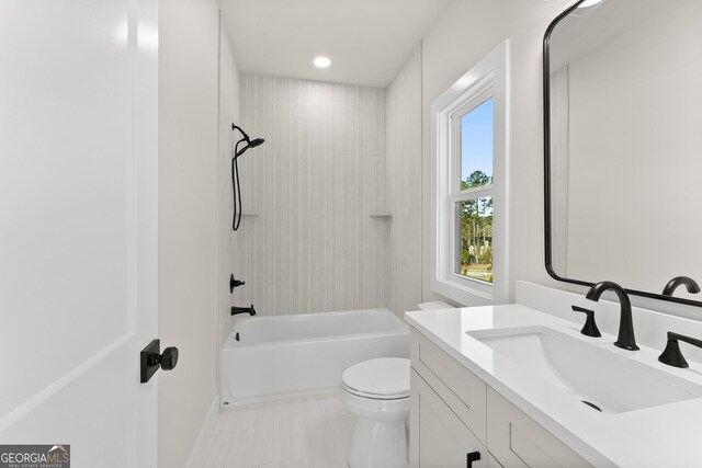 full bathroom with vanity, toilet, and bathing tub / shower combination