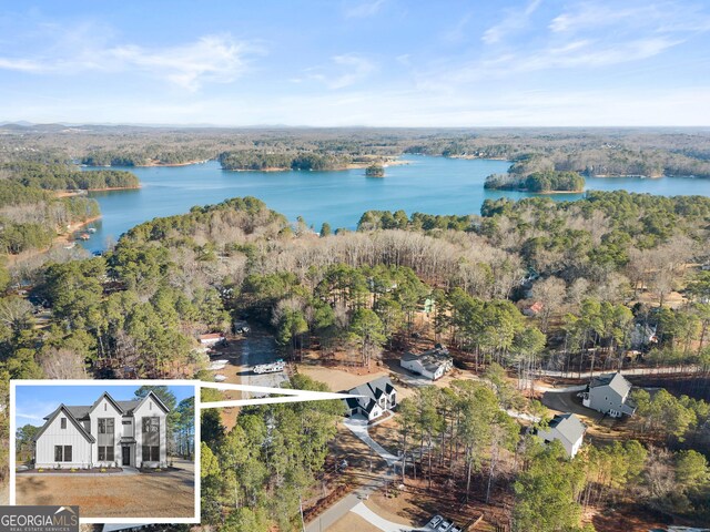 bird's eye view featuring a water view