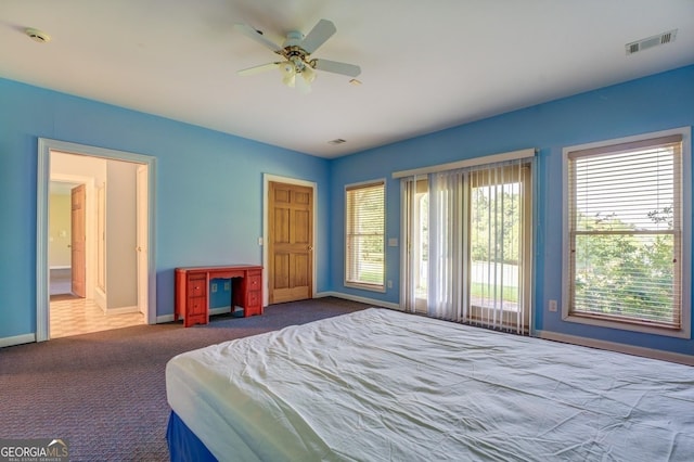 bedroom with carpet flooring and ceiling fan