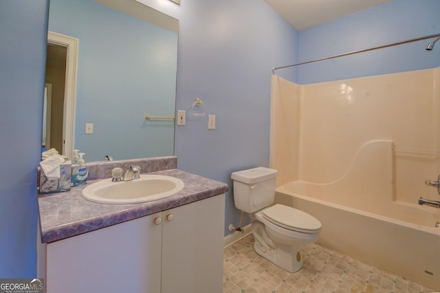 full bathroom featuring vanity, toilet, and tub / shower combination