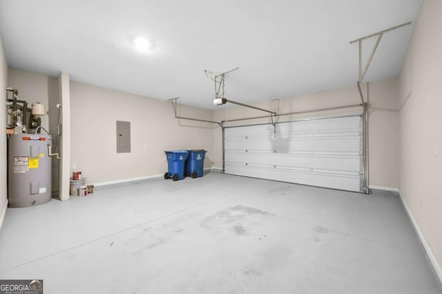 garage with electric water heater and electric panel