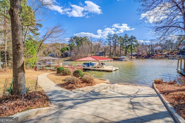 view of dock with a water view