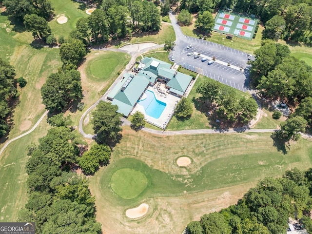 aerial view featuring view of golf course