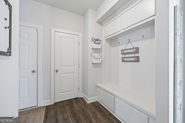 mudroom with dark hardwood / wood-style floors