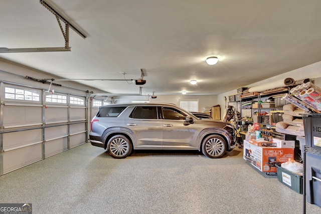 garage with a garage door opener