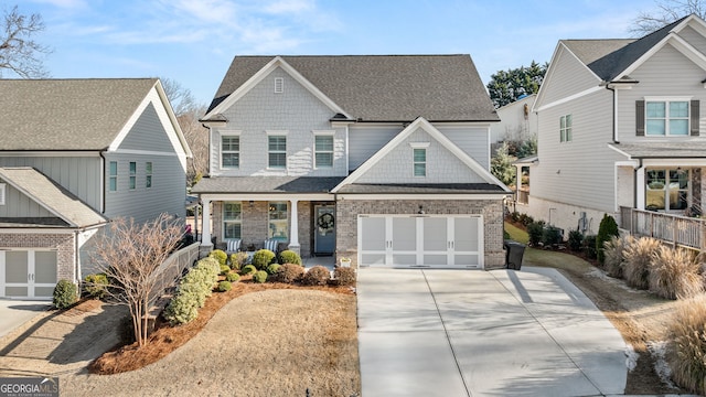 craftsman house featuring a porch and a garage