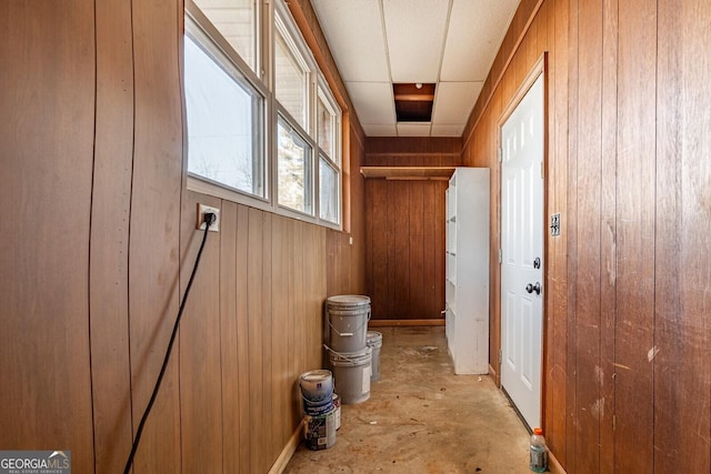 corridor with wood walls