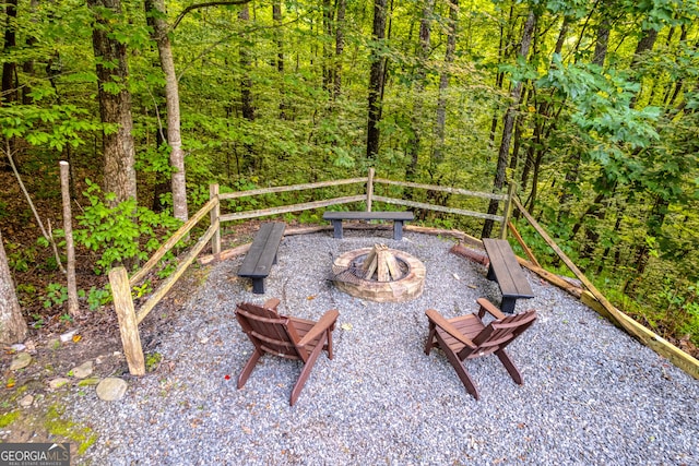 view of patio / terrace featuring a fire pit