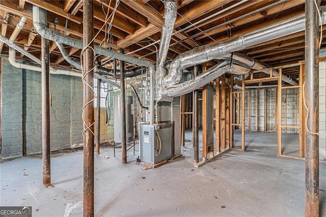 basement featuring gas water heater