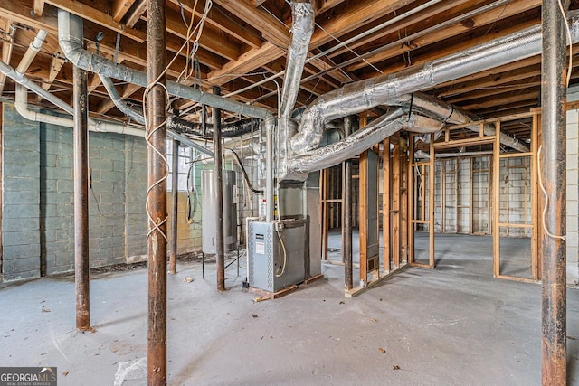 basement featuring gas water heater