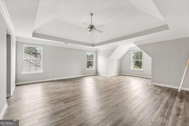 additional living space featuring dark hardwood / wood-style flooring, ceiling fan, and a healthy amount of sunlight