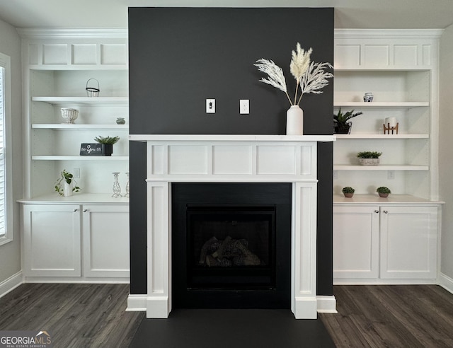 details featuring hardwood / wood-style floors and built in shelves