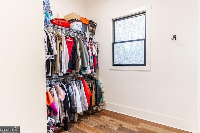 walk in closet featuring hardwood / wood-style floors